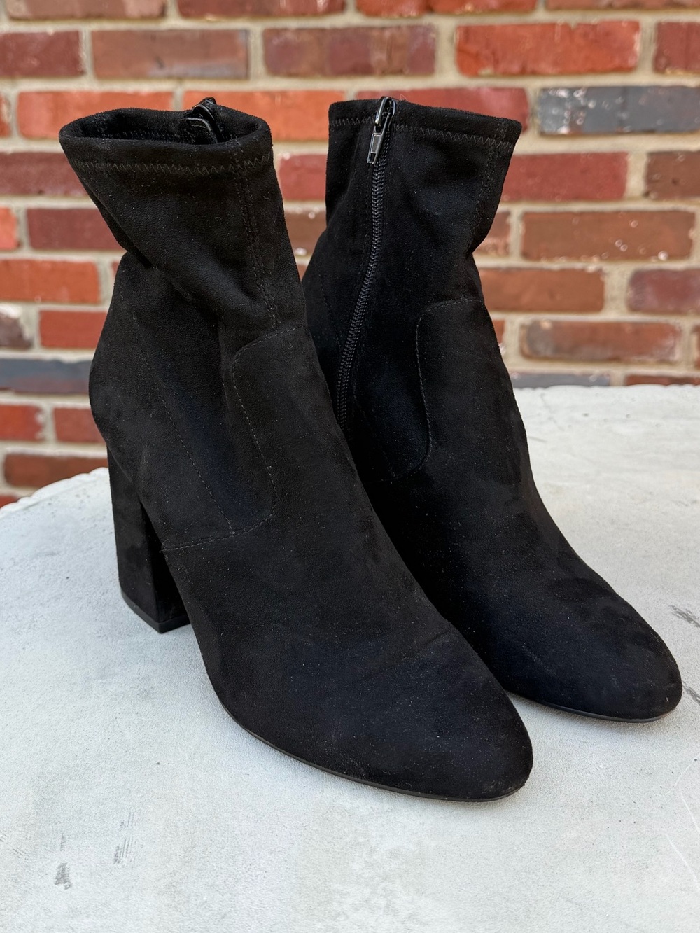 Steve Madden Black Suede Block Heel Ankle Boots